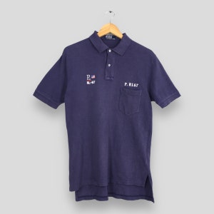 Vintage 90&#39;s Polo Ralph Lauren RL 67 Blue Polo Shirt Small Polo Sport Ralph Lauren Spell Out RL 67 Sportswear Polo Blue  Button Shirt Size S