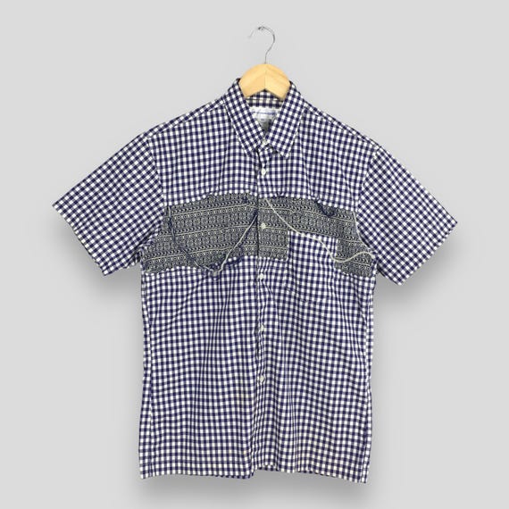 【COMME des GARÇONS HOMME】Rayon shirt 90s Vintage 90s Comme Des Garcons Shirt Checkered Blue Shirt Xsmall