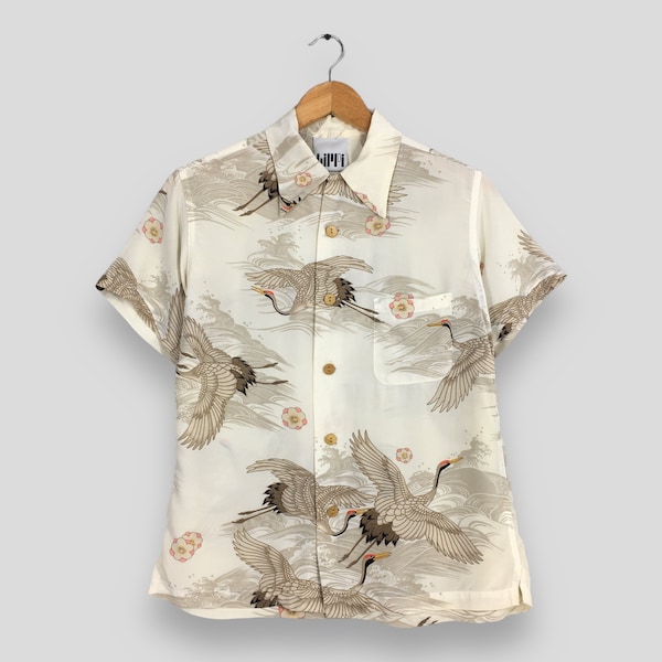 Vintage Hawaiian Japanese Phoenix Bird Rayon Shirt Small 1980s Kimono Aloha Wear  Hawaii Beachwear Honolulu Tropical Shirt Buttondown Size S