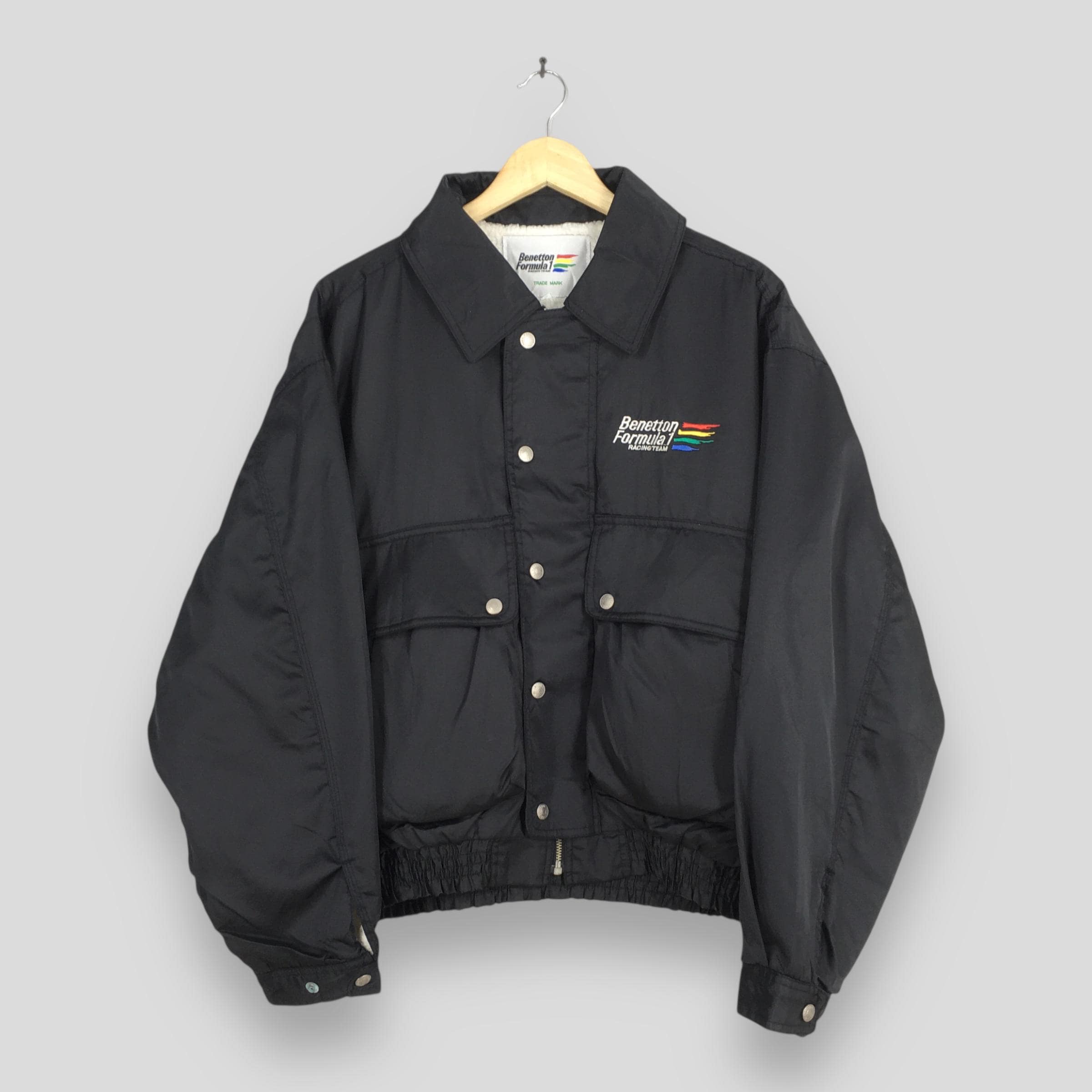 Vintage Benetton Formula 1 Black Button Jacket Large F1 Team UCB