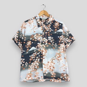 Vintage 80's Aloha Sakura Floral Blossom Japan Rayon Shirt Large Hawaiian Tropical Tiki Honolulu Sun Surf Toyo Hawaii Beach Button Up Size L