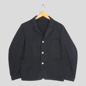 Chaqueta de trabajo japonesa negra vintage de los años 90, estilo francés, informal, sanforizada, de Moleskine, talla S