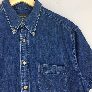 Vintage Eddie Bauer Denim Shirt Medium 1990's Eddie Bauer Blue Jeans Button Down Eddie Bauer Casual Western Oxfords Size M image 4