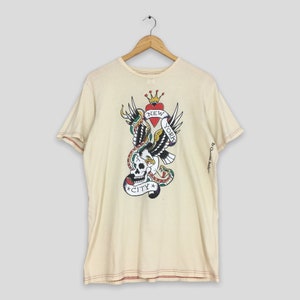 Vintage Y2K Don Ed Hardy By Christian Audiegier Tatoo T shirt Medium Ed Hardy Bones Skull Eagles Bones Cream Tees Size M