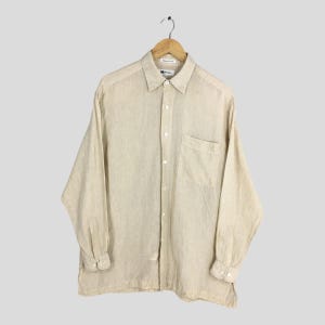 Vintage 90s Issey Miyake Design Studio Beige Linen Shirt Medium IM Product Japan Designer Issey Miyake Long Sleeve Casual Button Oxfords M