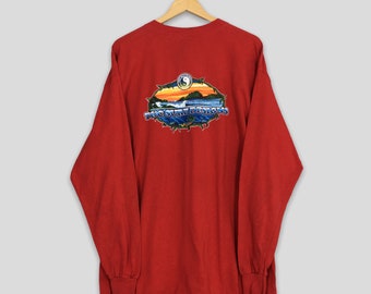 Vintage 90's T&C Surf Design Hawaiian Tshirt Large Hawaii Pipeline Aloha Da Hui Stay Ying And Yang Stoked Red Surfing Tees Size L