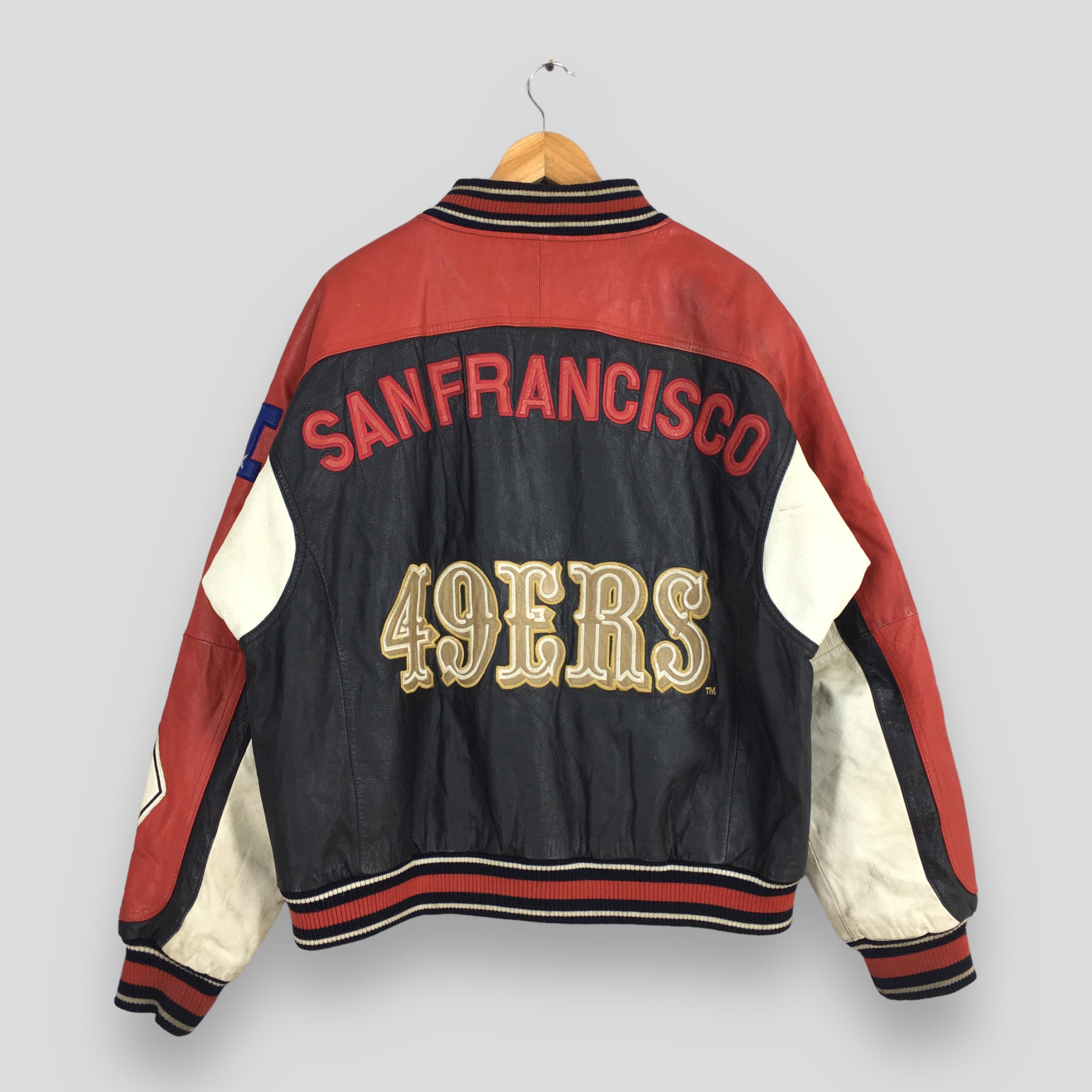 Vintage 90s San Francisco 49ERS Gold Bomber Leather Jacket Vintage 90s San Francisco 49ERS Gold Bomber Leather Jacket