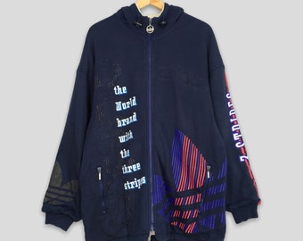 Vintage 80s Adidas Trefoil Sherpa Hoodie Sweatshirt XLarge Adidas Trefoil Sportswear Run Dmc Three Stripes 90s Adidas Bomber Jacket Size XL