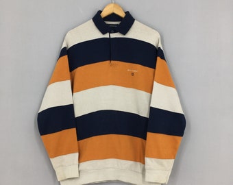 Vintage Vroom & Dreesmann Rugby Mens Stripes Polo Rugby Shirt Medium Striped Multicolor Shirt Sportswear 1990's Casual Polo Shirt Size M