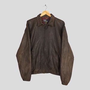 Vintage Polo Ralph Lauren Leather Jacket Large Ralph Lauren Pony Embroidered Coat Polo Pony RL Casual Outerwear Zipper Polo Blouson Size L