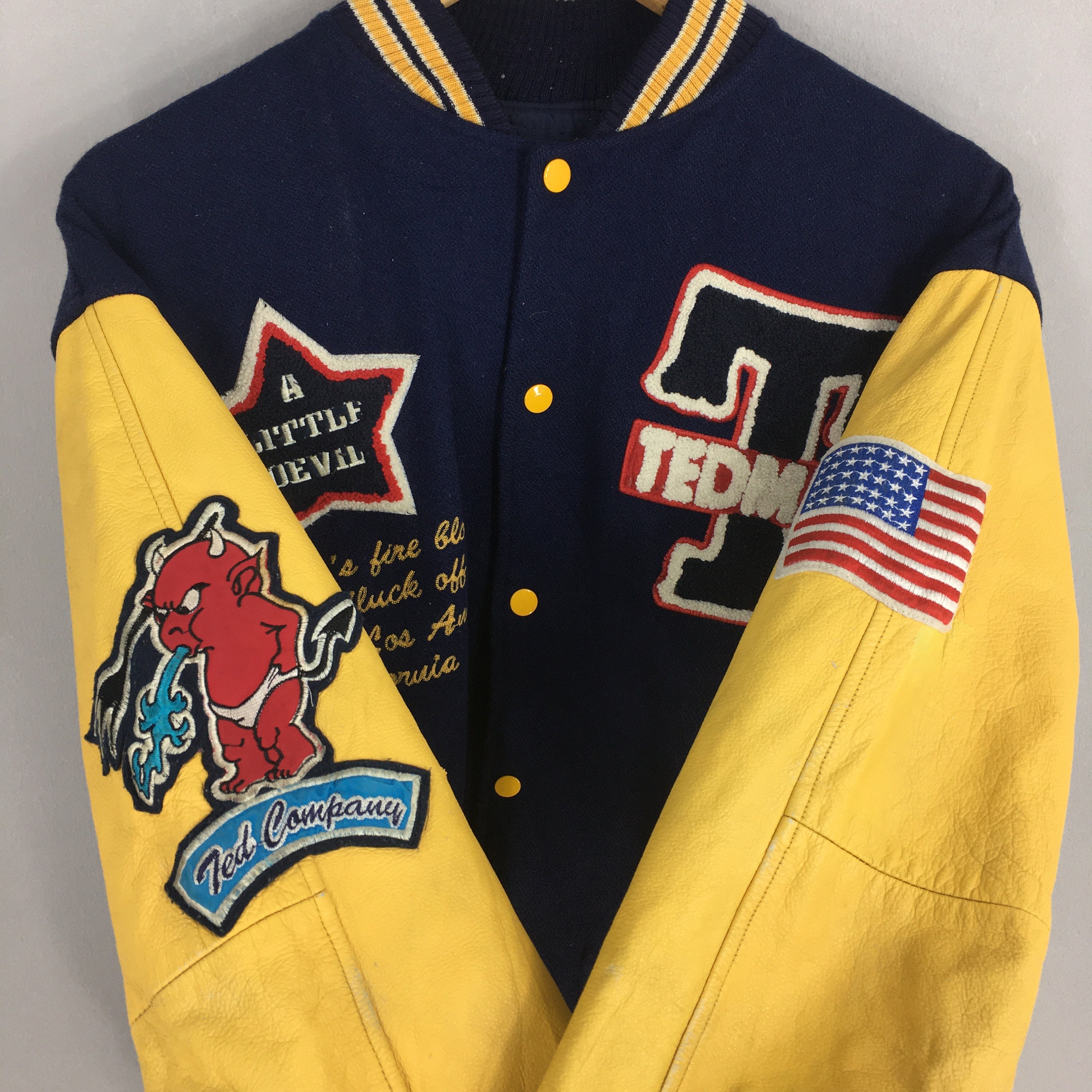 Vintage 90's Ted Company Leather Varsity Bomber Jacket Large