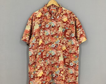 Vintage jaren '80 Hawaiiaanse Aloha tropisch Japans katoenen shirt XLarge Floral Hawaii bedrukte vis Koi Japan Beach Wear Buttondown maat XL