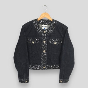 Vintage Moschino Jeans Women Cropped Jacket XSmall 90s Moschino Ti Amo Moschino Italy Designer Moschino Love Polka Dot Black Jacket Size XS