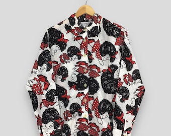 Vintage Jc De Castelbajac Funky Multicolor Shirt Kleine JC Castelbajac Pop Art Ovp Gesicht Cartoon Castelbajac Italien Button Down Leinenhemd S