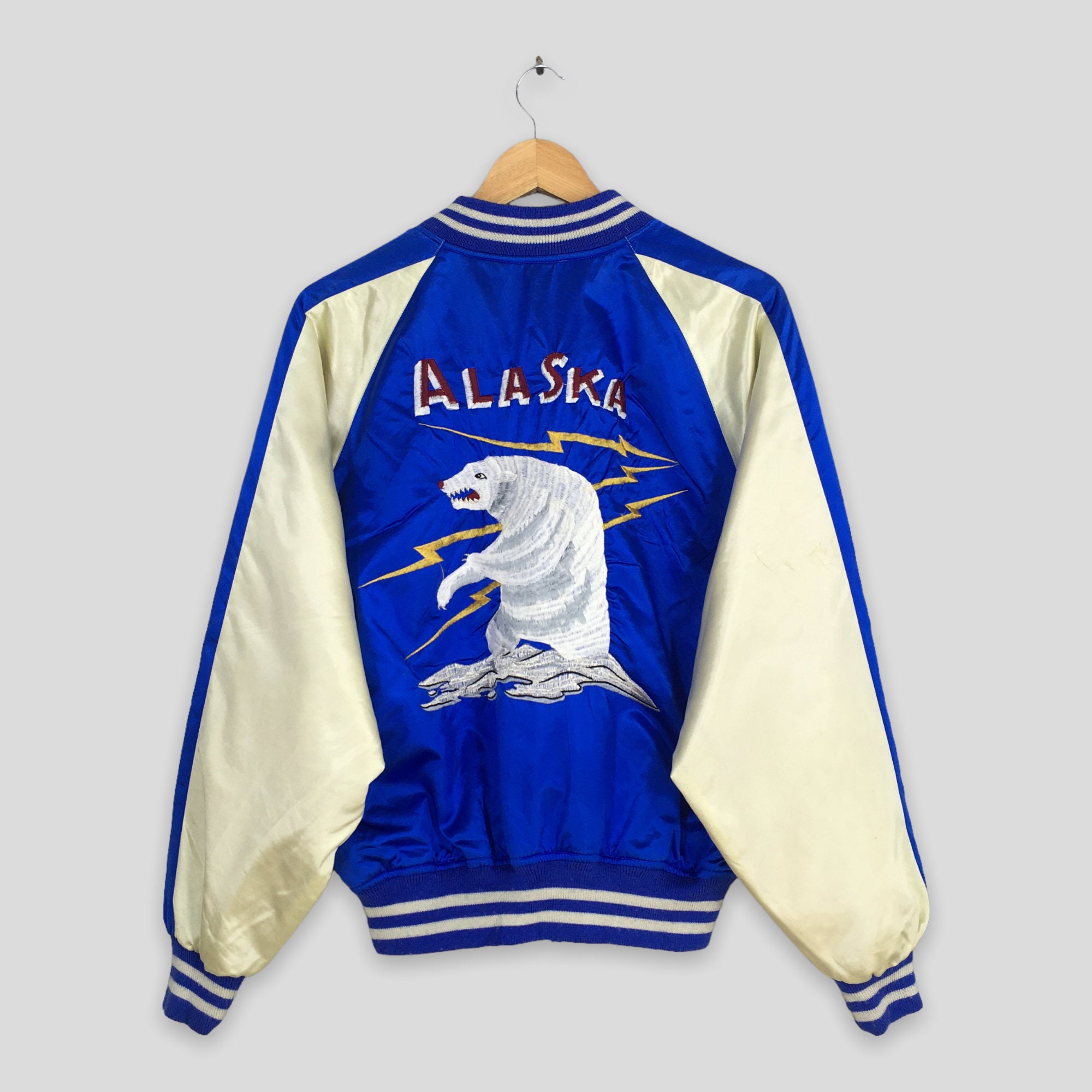 ALASKA AMERICAN LOST WORLD スカジャン Vintage Sukajan Alaska Polar Bear Souvenir Jacket Large 80's