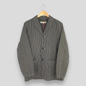 Vintage Open Dich Union Made Black Stripes Worker Jacket Medium Casual Blazer Workwear Japanese Brand Buttons Men Outerwear Work Coat Size M