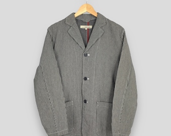 Chaqueta de trabajo vintage abierta con rayas negras, estilo sindical, informal, mediana, con botones de marca japonesa, para hombre, talla M