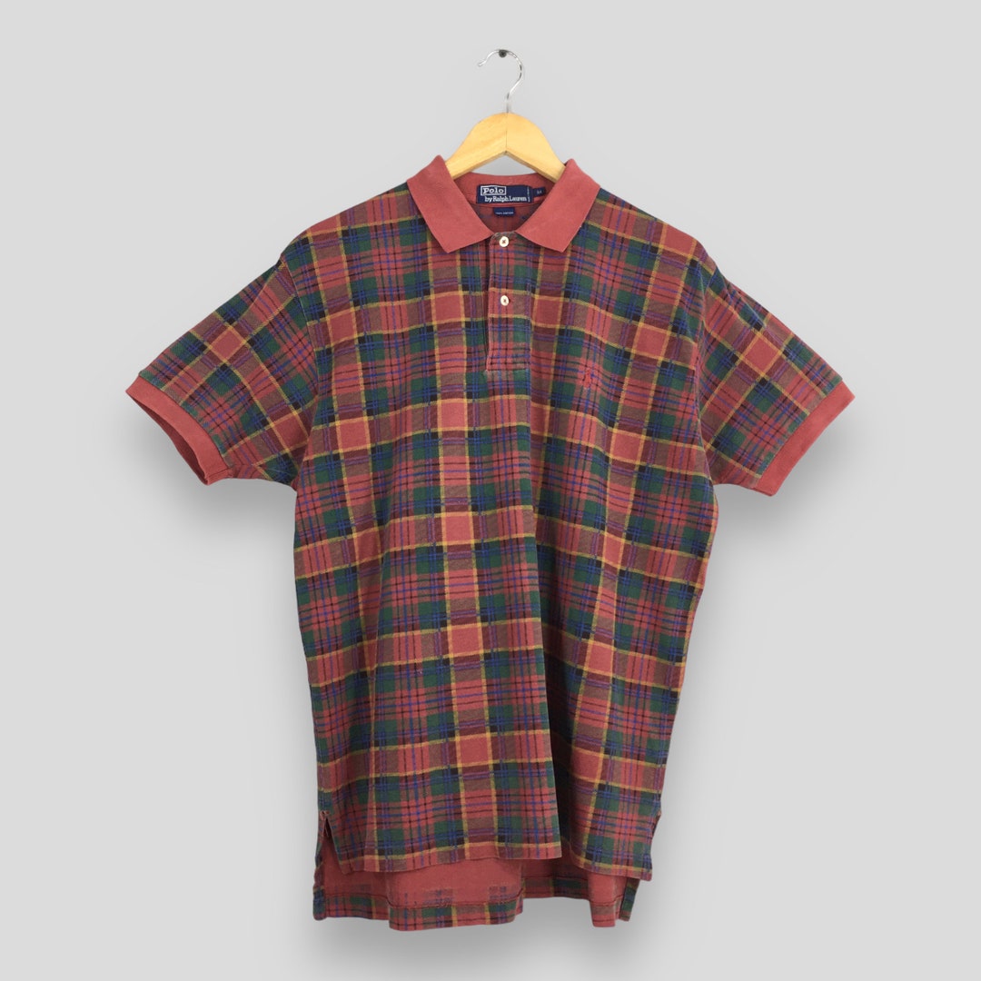Vintage 90's Polo Ralph Lauren Checkered Red Rugby Shirt Medium