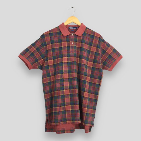 Polo by Ralph Lauren タータンチェック カバーオール 90s Vintage 90's Polo Ralph Lauren Checkered Red Rugby Shirt Medium