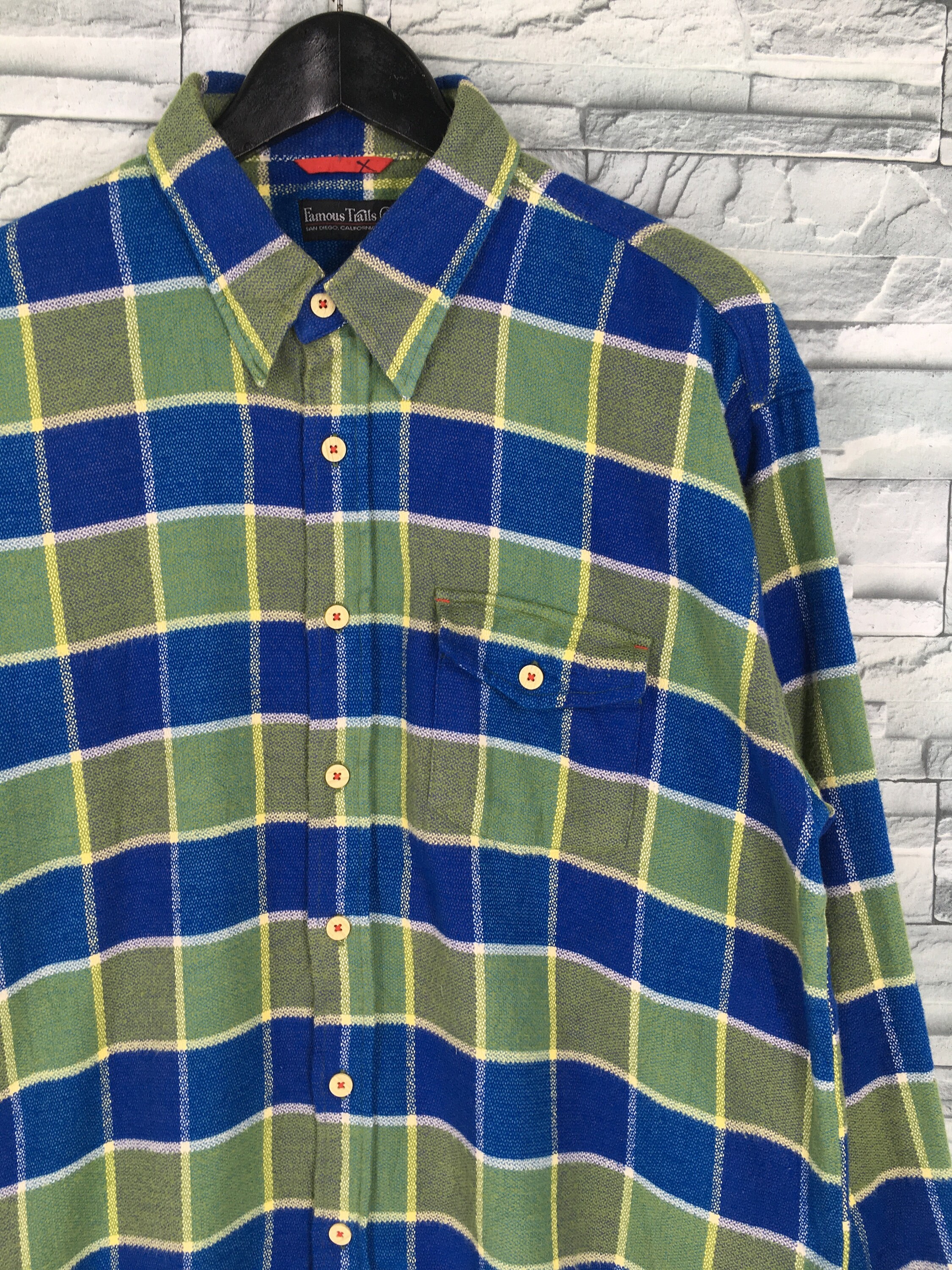 Vintage 90's Plaid Checkered Flannel Green Shirt Large | Etsy