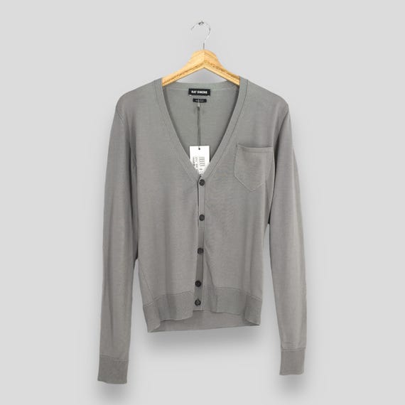 Raf Simons, Vintage Raf Simons Cardigan Gray Sweater Small Raf Simons Made In Italy Women Stretchable Lana Raf Simons Designer Button Pullover Size 44
