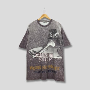 Vintage 1990&#39;s Diesel High And Tigh Surf Tshirt Large Men Surfers Surfing Overprint Shirt Diesel Surfboarding Beach Surf Wear Tee Size L