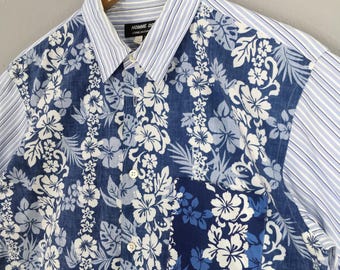 Vintage Comme Des Garcons Men Flower Stripes Blue Oxfords Shirt