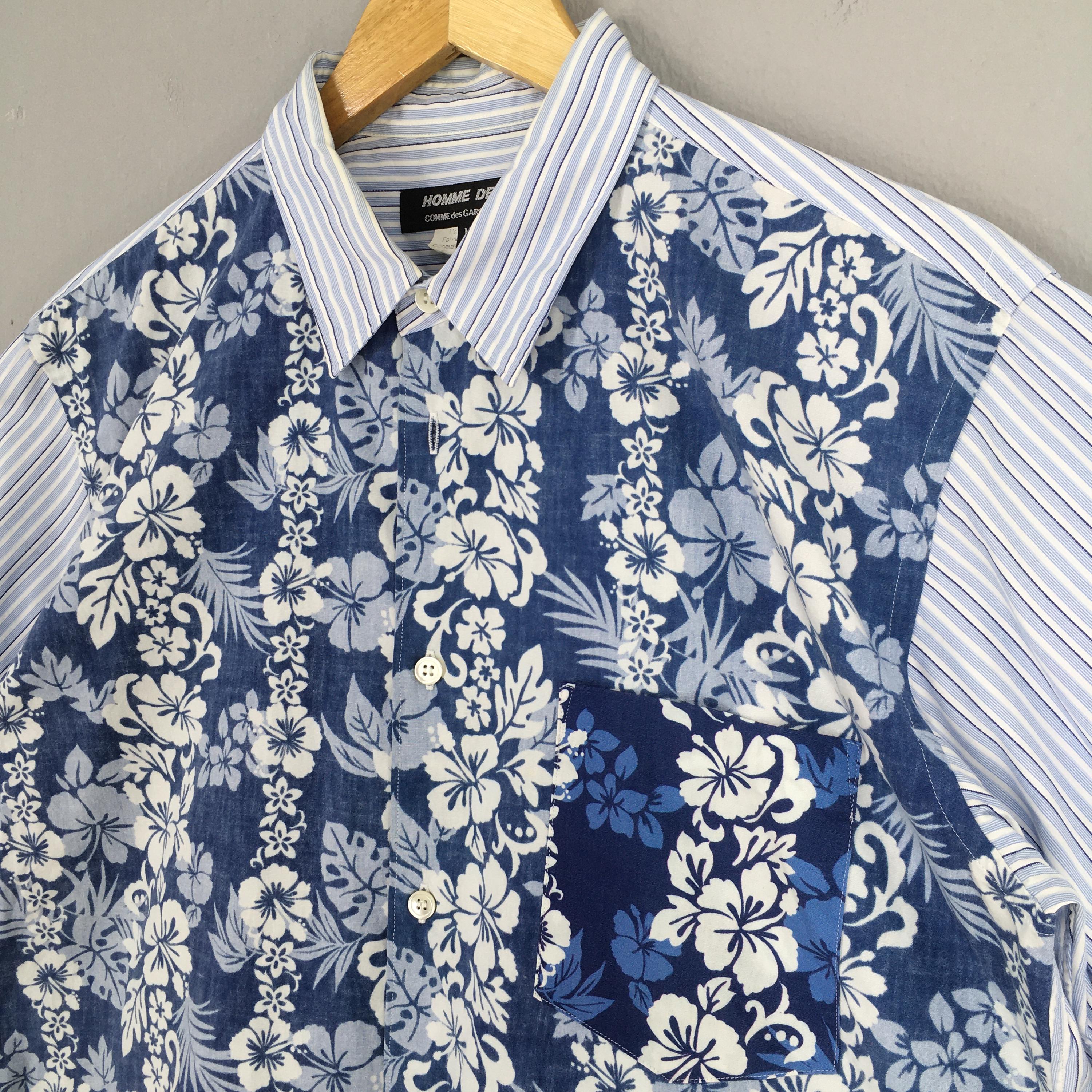 Vintage Comme Des Garcons Men Flower Stripes Blue Oxfords Shirt