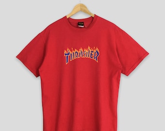 Maglietta vintage anni '90 Thrasher Magazine Fire Flame Red, taglia L, con scritta Thrasher, skateboard, Thrasher New York Streetwear, magliette da skater, taglia L