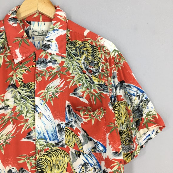 Vintage 80s Mac Eye Tiger Roar Bamboo Aloha Hawaii Rayon