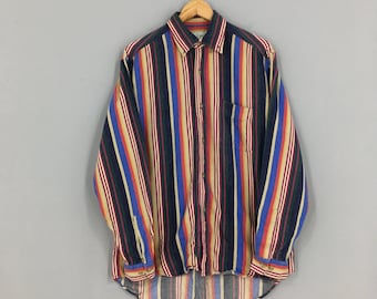 Vintage verticale strepen Veelkleurige Oxfords Shirt Medium 90's Party Disco Gestreept Flanel Casual Western Shirt Retro Button Up Shirt Maat M