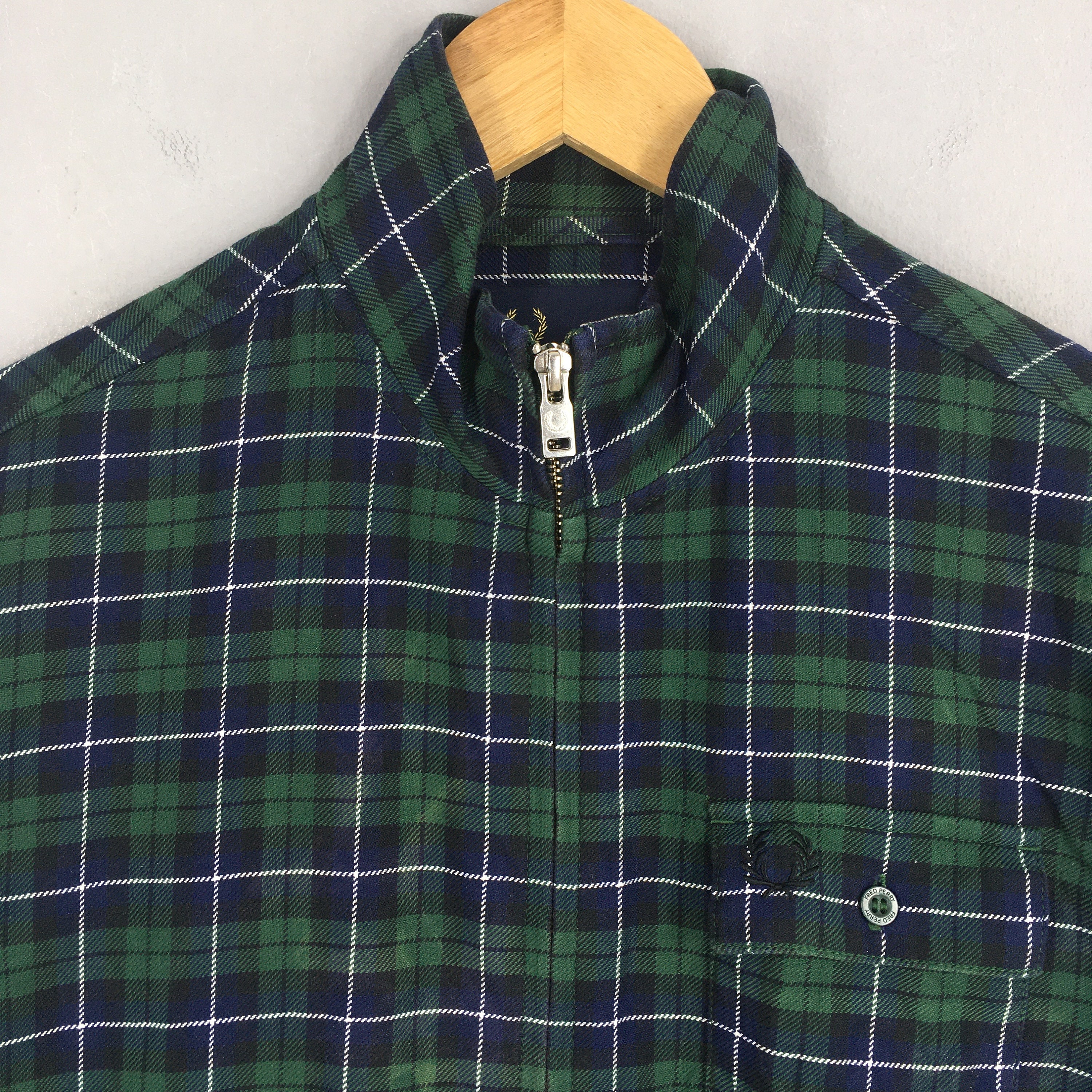 Vintage Fred Perry Checkered Harrington Coat Zipper Small