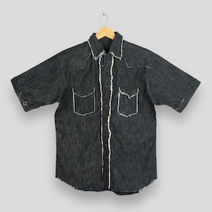 Vintage 90s Ficce Jeans Denim Shirt Medium Japanese Streetwear Distressed Rockabilly Flannel Pearl Snap Button Westerner Shirt Shirt Size M