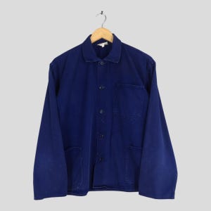 Vintage 1980s Moleskin Workers Denim French Work Jacket Large Indigo Denim Workers Style Workwear Sanforized Baumwolle Cotton Coat Size L