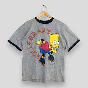 Vintage Bart Simpson Rollerbart Cartoon Ringer T shirt Medium 1990&#39;s Animated American The Simpsons Matt Groening Futurama Tees  Size M