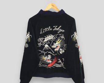 Vintage Sukajan Dragon Velvet Black Bomber Jacket Large 1980