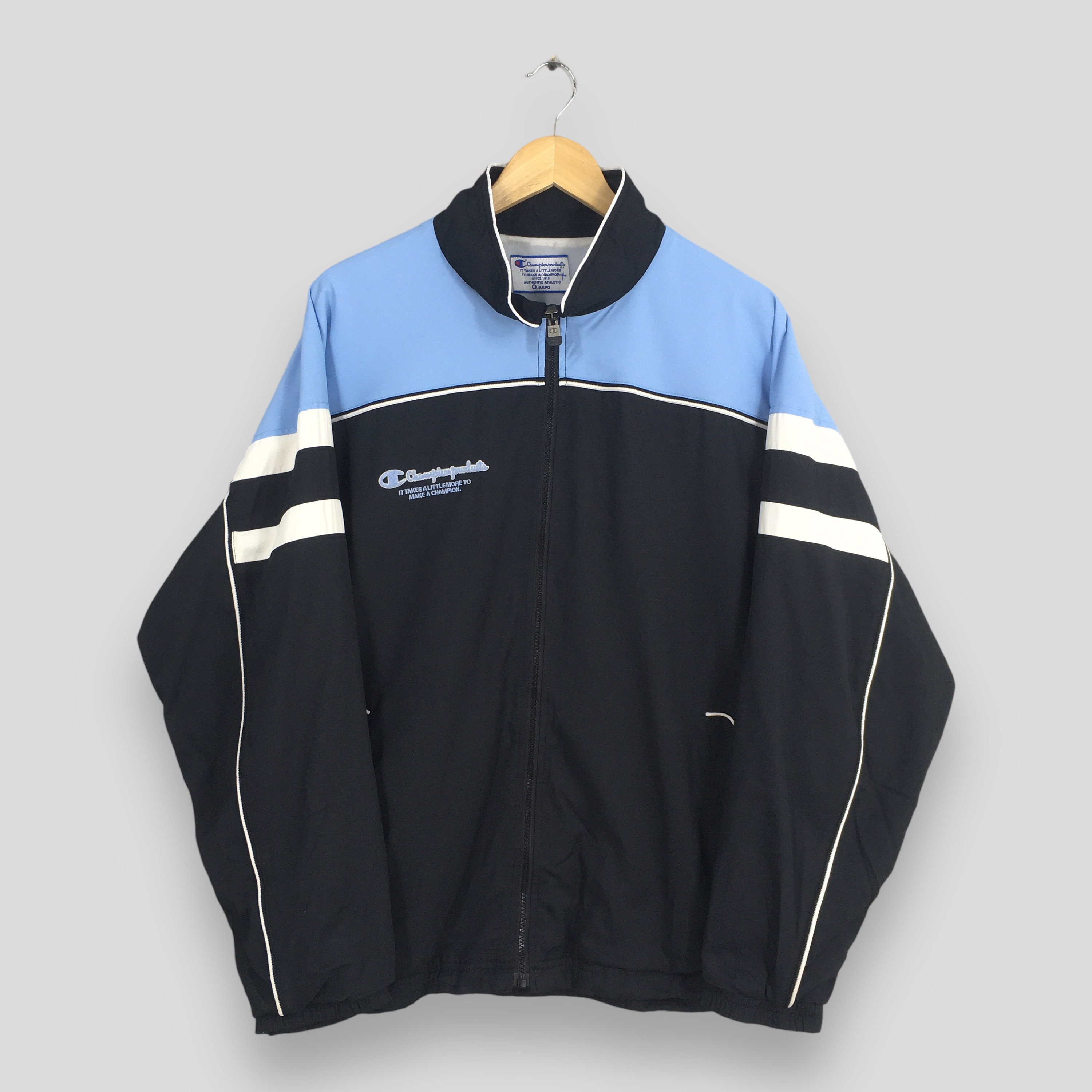 Vintage Champion Black Blue Zipper Jacket Large 90's