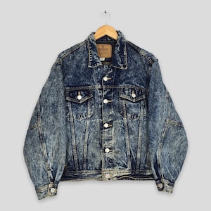 Vintage 80s Edwin Trucker Denim Trucker Acid Wash Jacket Medium 1980&#39;s Denim Edwin Stone Washed Jeans Trucker Jacket Buttons Size M