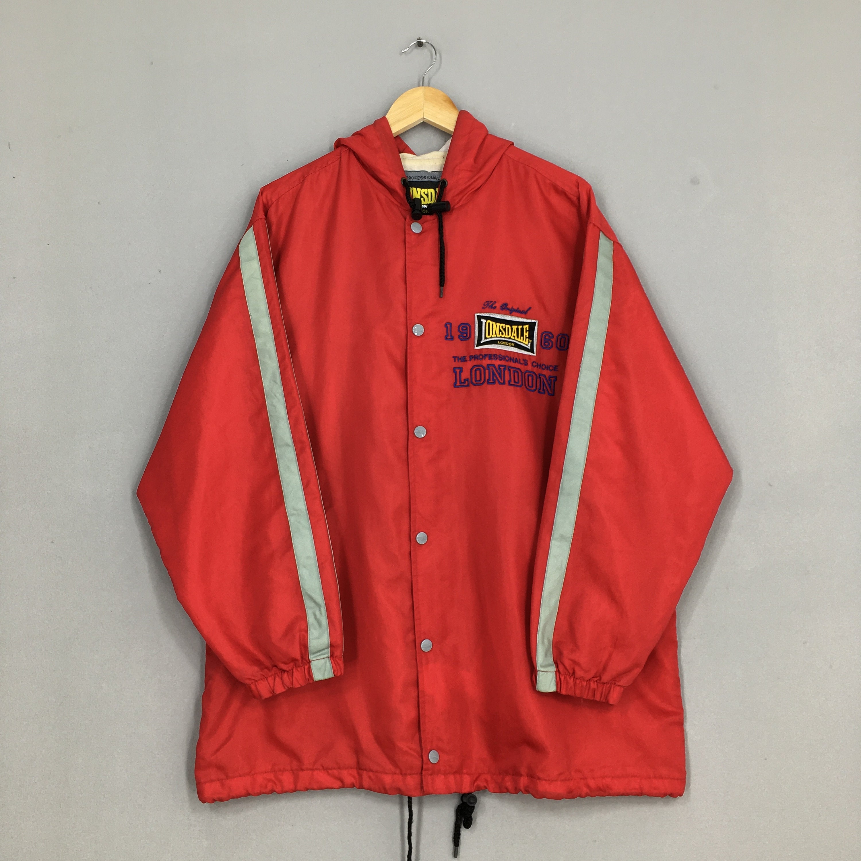 Vintage Lonsdale London Hoodie Jacket Large 90's Lonsdale Sportswear Red  Lonsdale Spell Out Windbreaker Jacket Size L 