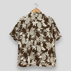 Vintage 90&#39;s Hawaiian Pineapples Aloha Tropical Rayon Shirt Medium Surf Wear Beach Hawaii Tropical Tiki Guam Button Up Summer Shirt Size M