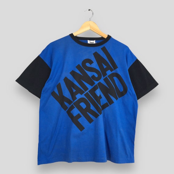 Kansai Yamamoto, Vintage 90's Kansai Yamamoto Blue T shirt Medium Kansai Friend Raijin Japanese Designer Kansai International Raijin Devil Tees Size M