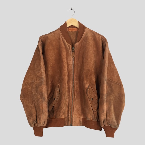 Vintage 1980s Japanese Brown Suede Leather Jacket Large 70s