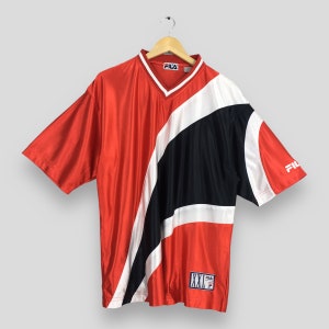 Vintage Fila Sports Jersey Red Large 90&#39;s Fila Perugia Sportswear Fila Biella Italia Polyester Jersey Football Shirt Hip Hop Size L