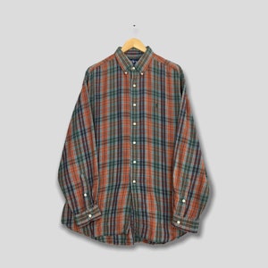 トップス 90s Polo Ralph Lauren check flap shirt Vintage Polo Ralph Lauren Shirt Mens Large 3/4 Button