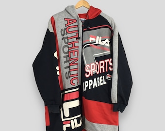 Parka con capucha y sherpa vintage de Fila de los años 90, talla XL. Chaqueta bomber deportiva multicolor auténtica de Fila, ropa deportiva Sherpa para nieve, ropa de invierno de Fila, talla XL.