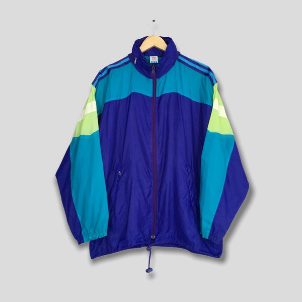 Adidas Hoodie Windbreaker Jacket Large Vintage Multicolor Adidas Trefoil Activewear Sportswear Training Light Jacket Size L