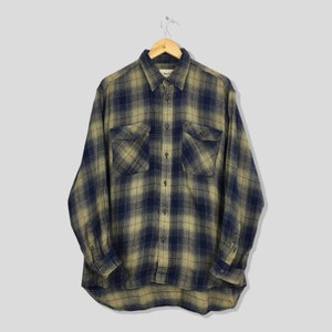 Vintage 80&#39;s Timber Line Plaid Shadow Checked Flannel Blue Shirt Large 90s Checkered Indie Boho Tartan Flannel  Button Up Oversized Size L