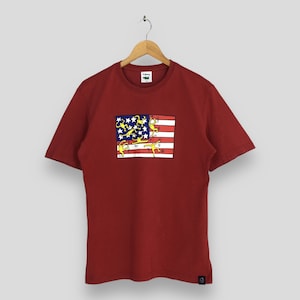 Vintage 90&#39;s Keith Haring American Flag Pop Art Red T shirt Medium K.Haring Artwork Keith Haring American Artist Lithograph Tees Size M