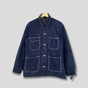 Kurtka jeansowa Wrangler Sanforized Blue Chore z lat 80. w rozmiarze M American Workers z czterema kieszeniami Kurtka Wrangler Blue Bell Workwear z lat 70. w rozmiarze M