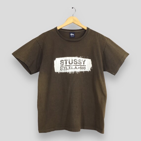 Vintage 90's Stussy NY LTLA Brown T shirt Large S… - image 1